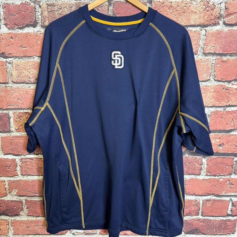 San Diego Padres Majestic Short Sleeve Pullover Blue Mens Dugout Jacket Size XL